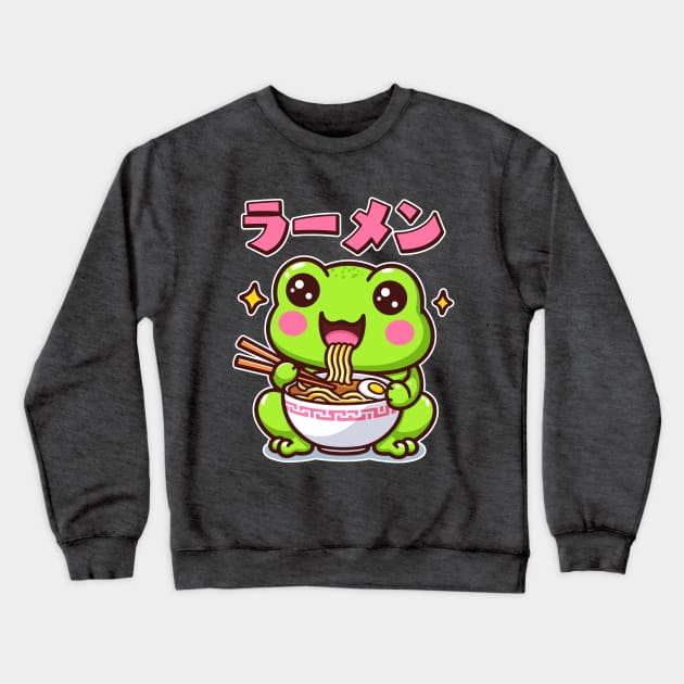 Cute Frog Eating Ramen Kawaii Anime Toad Lover Crewneck Sweatshirt by Cuteness Klub